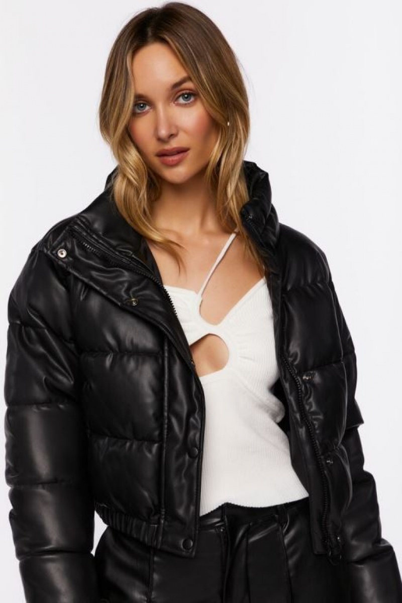 Chaqueta Acolchada Forever 21 Faux Cuero Puffer Mujer Negras | feFOIxM3Wnv