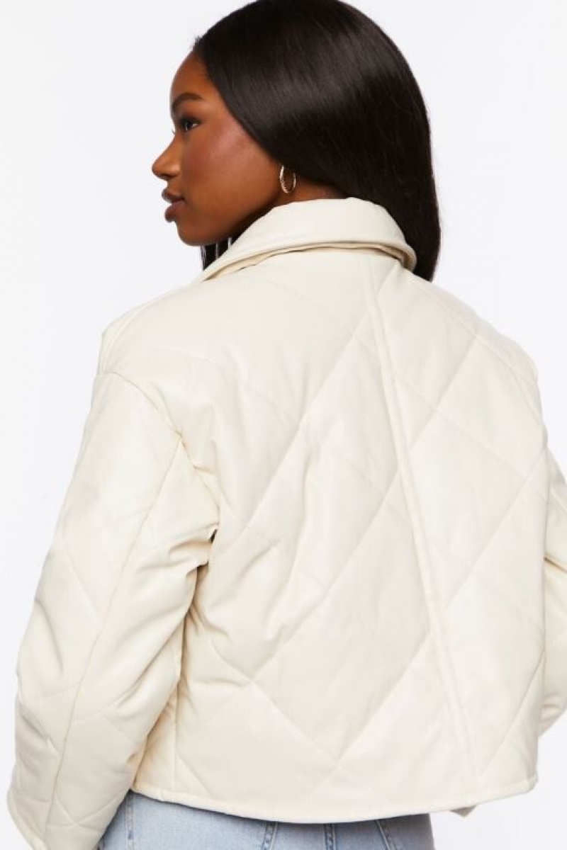 Chaqueta Acolchada Forever 21 Faux Cuero Acolchado Mujer Creme | uJPm9ECGbGU