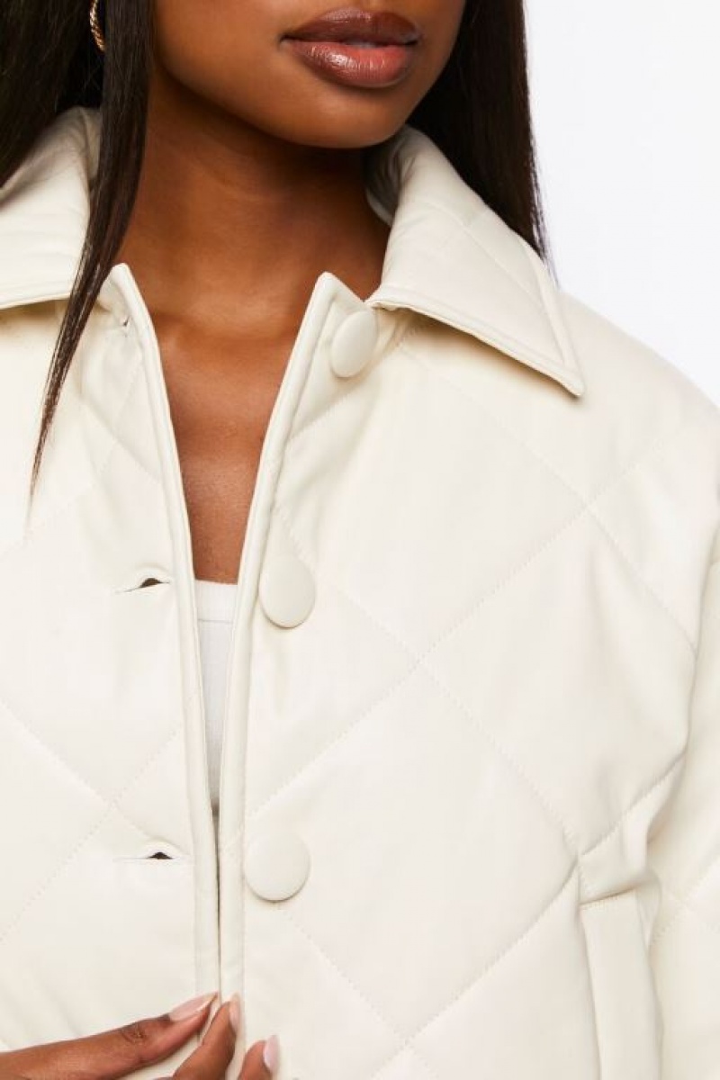 Chaqueta Acolchada Forever 21 Faux Cuero Acolchado Mujer Creme | uJPm9ECGbGU