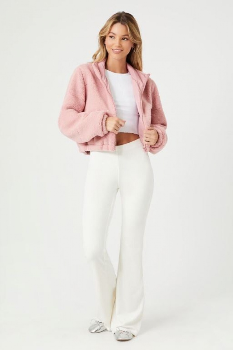 Chaqueta Acolchada Forever 21 Faux Shearling Zip Up Mujer Rosas | vXCnNyMzX2r