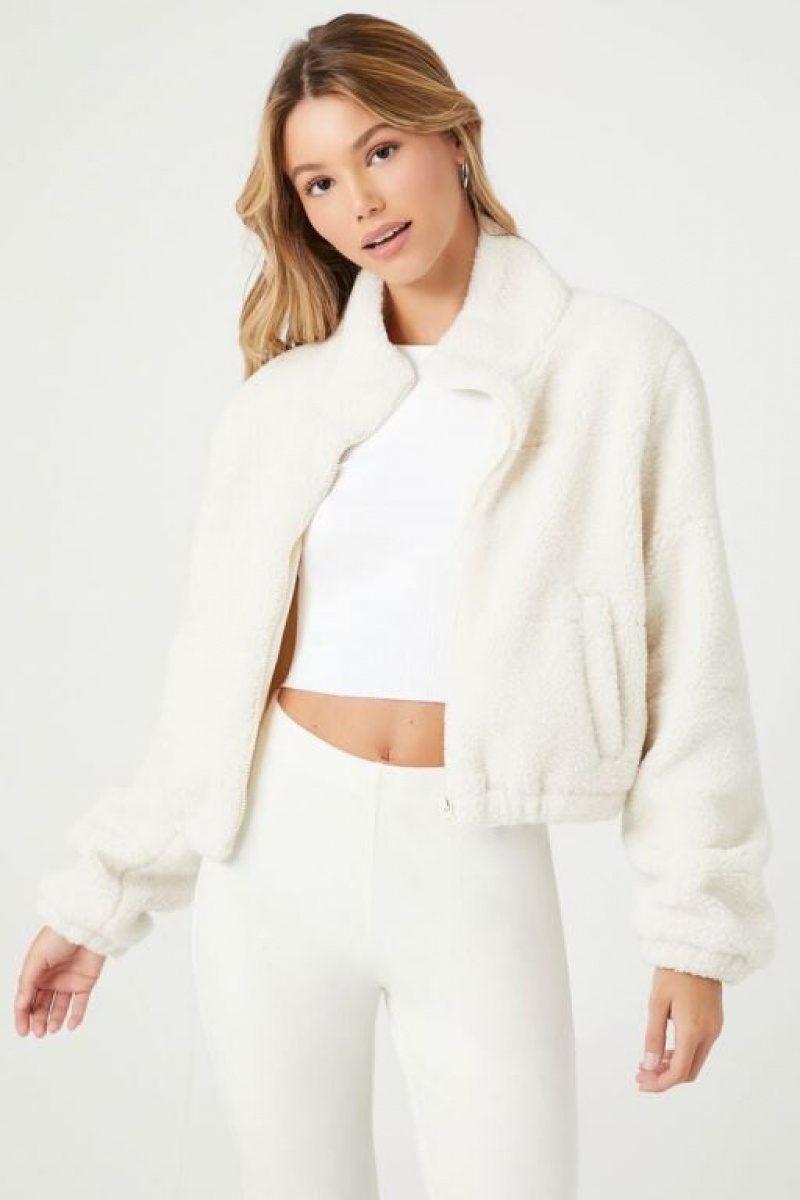 Chaqueta Acolchada Forever 21 Faux Shearling Zip Up Mujer Creme | td7ddCYbbzC