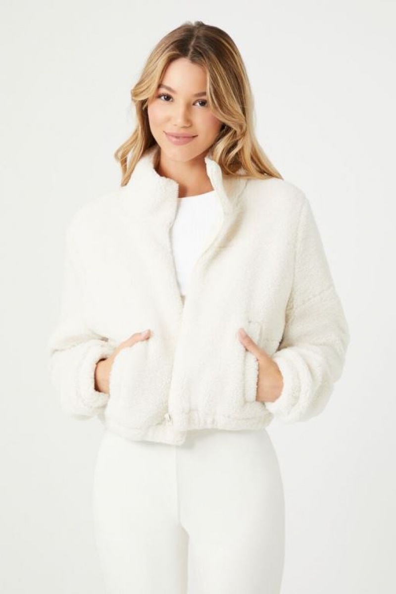 Chaqueta Acolchada Forever 21 Faux Shearling Zip Up Mujer Creme | td7ddCYbbzC