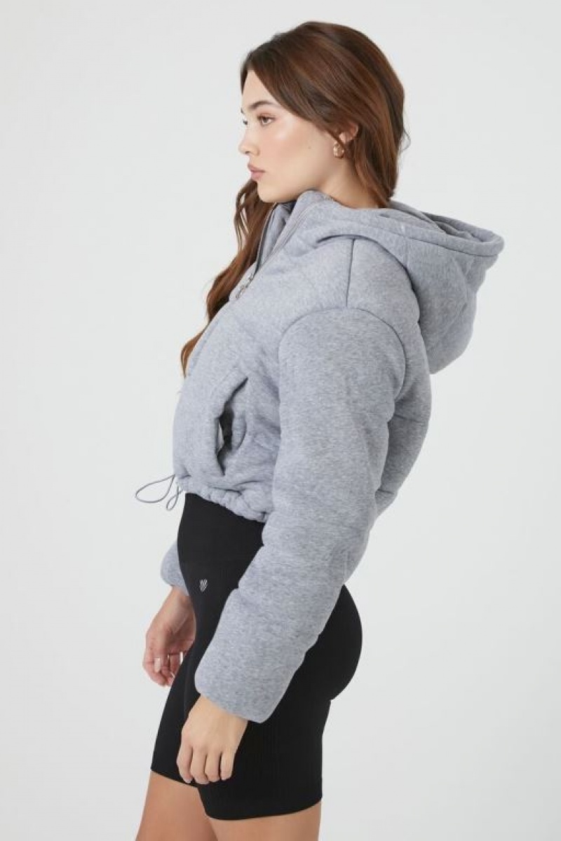 Chaqueta Acolchada Forever 21 Fleece Acolchado Hooded Bomber Mujer Gris | pZZTpAOjkom