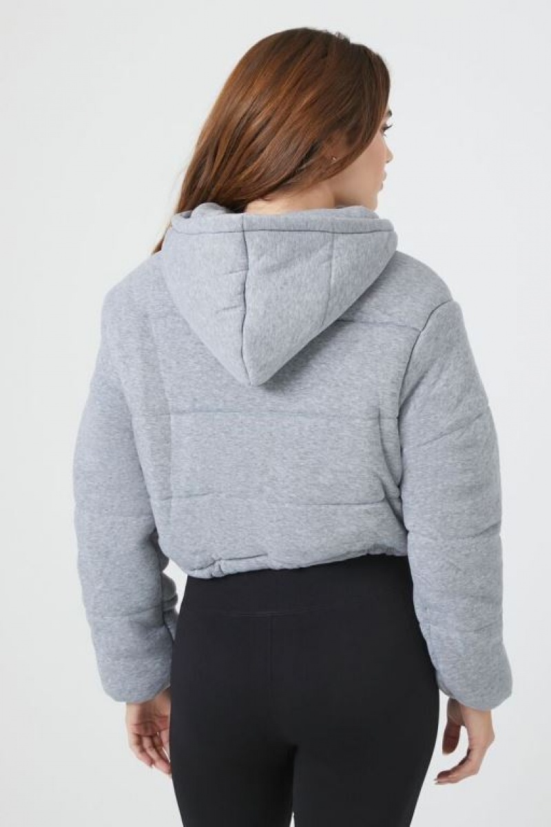 Chaqueta Acolchada Forever 21 Fleece Acolchado Hooded Bomber Mujer Gris | pZZTpAOjkom