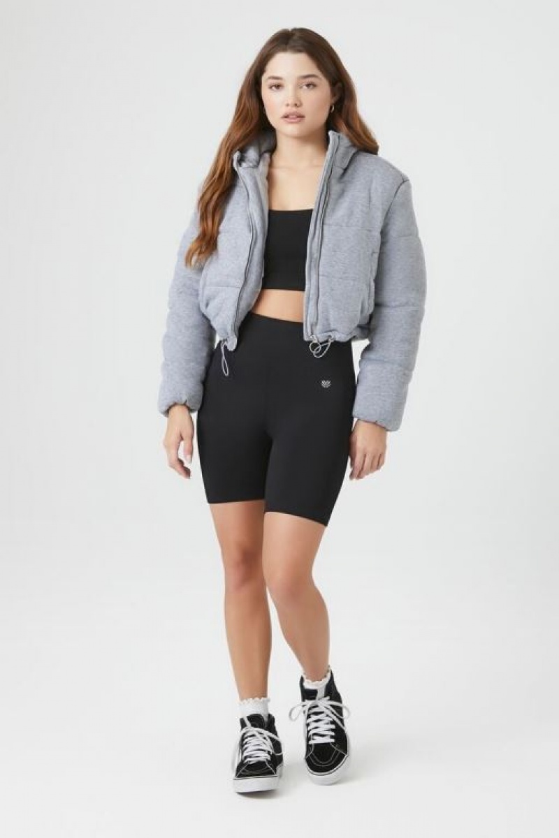 Chaqueta Acolchada Forever 21 Fleece Acolchado Hooded Bomber Mujer Gris | pZZTpAOjkom