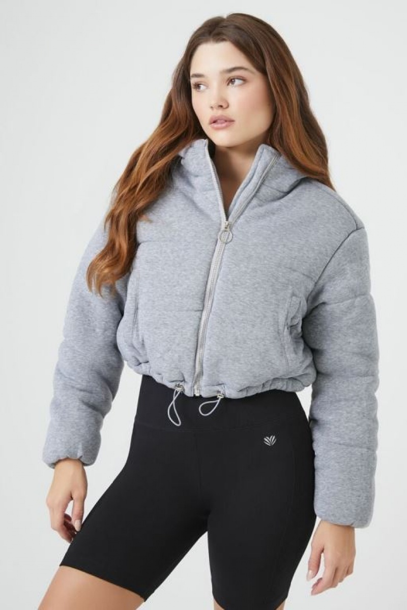 Chaqueta Acolchada Forever 21 Fleece Acolchado Hooded Bomber Mujer Gris | pZZTpAOjkom