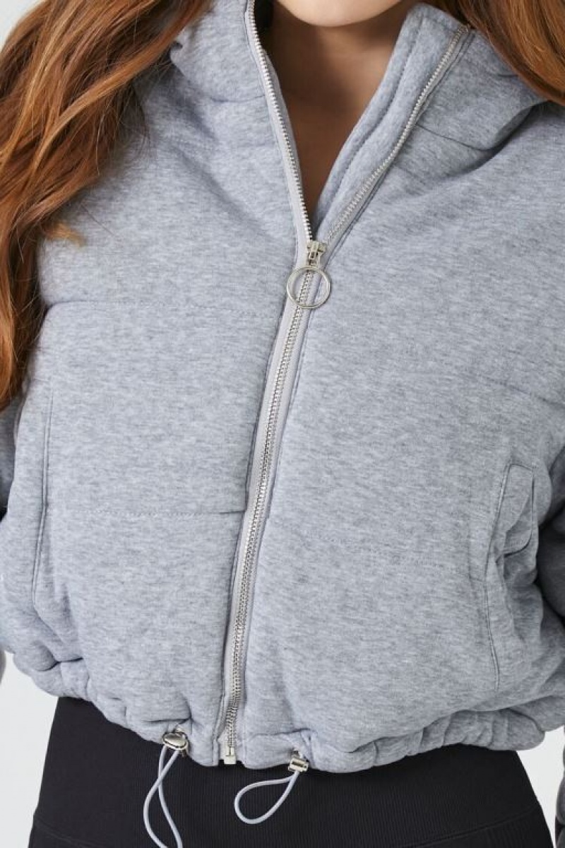 Chaqueta Acolchada Forever 21 Fleece Acolchado Hooded Bomber Mujer Gris | pZZTpAOjkom