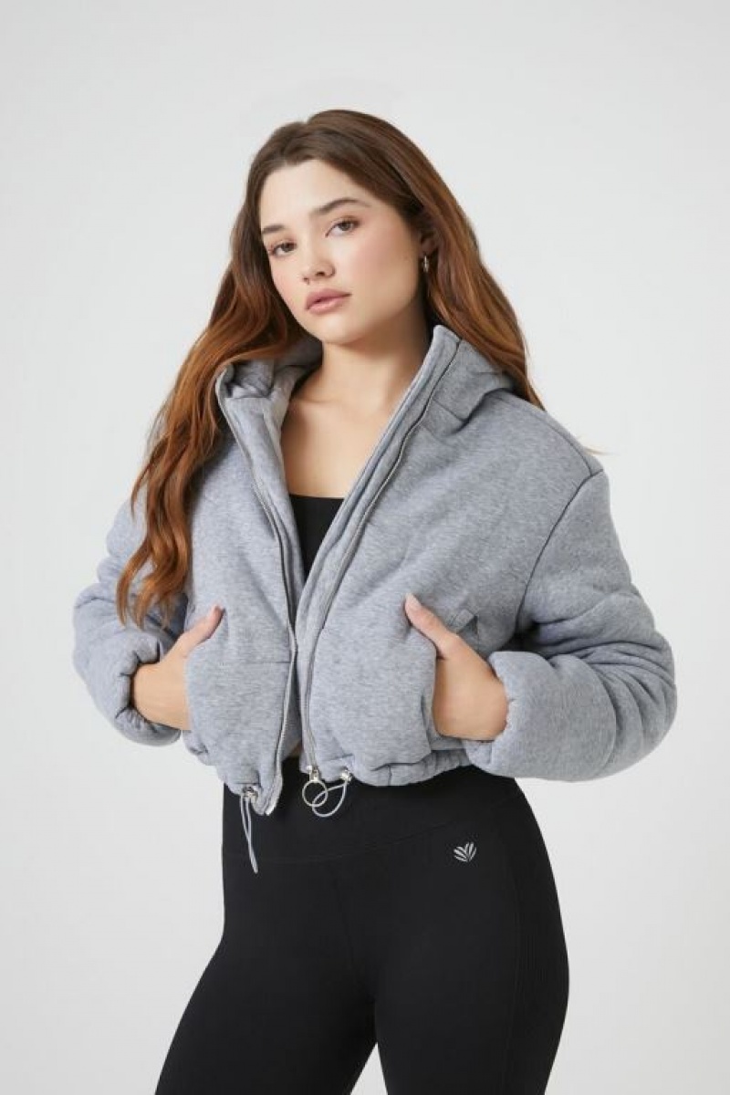 Chaqueta Acolchada Forever 21 Fleece Acolchado Hooded Bomber Mujer Gris | pZZTpAOjkom