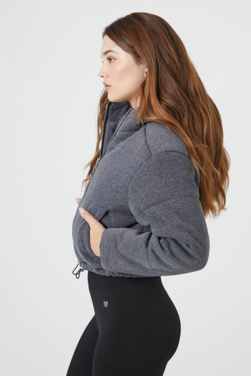 Chaqueta Acolchada Forever 21 Fleece Acolchado Hooded Bomber Mujer Gris | WA4Xfk4mbsF