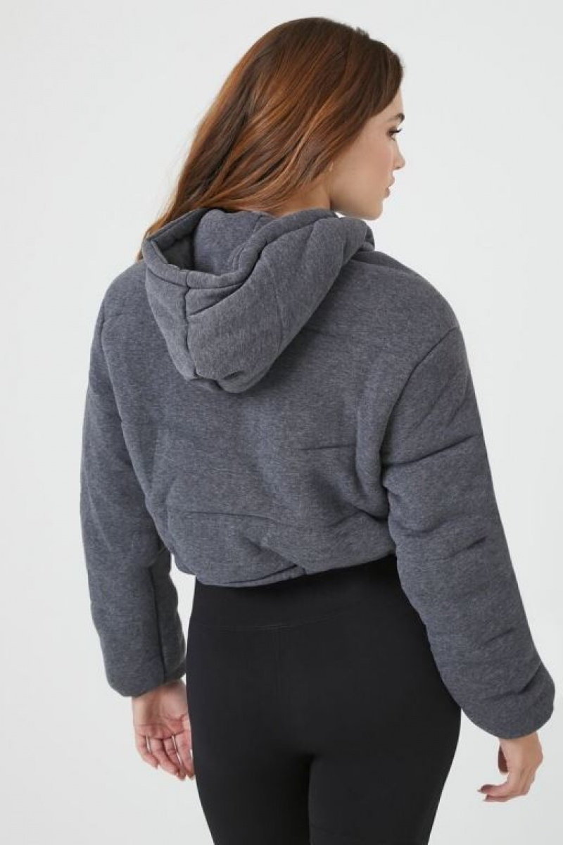 Chaqueta Acolchada Forever 21 Fleece Acolchado Hooded Bomber Mujer Gris | WA4Xfk4mbsF