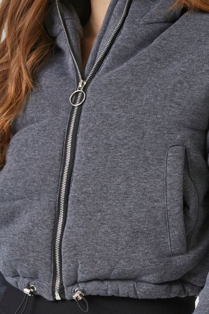 Chaqueta Acolchada Forever 21 Fleece Acolchado Hooded Bomber Mujer Gris | WA4Xfk4mbsF