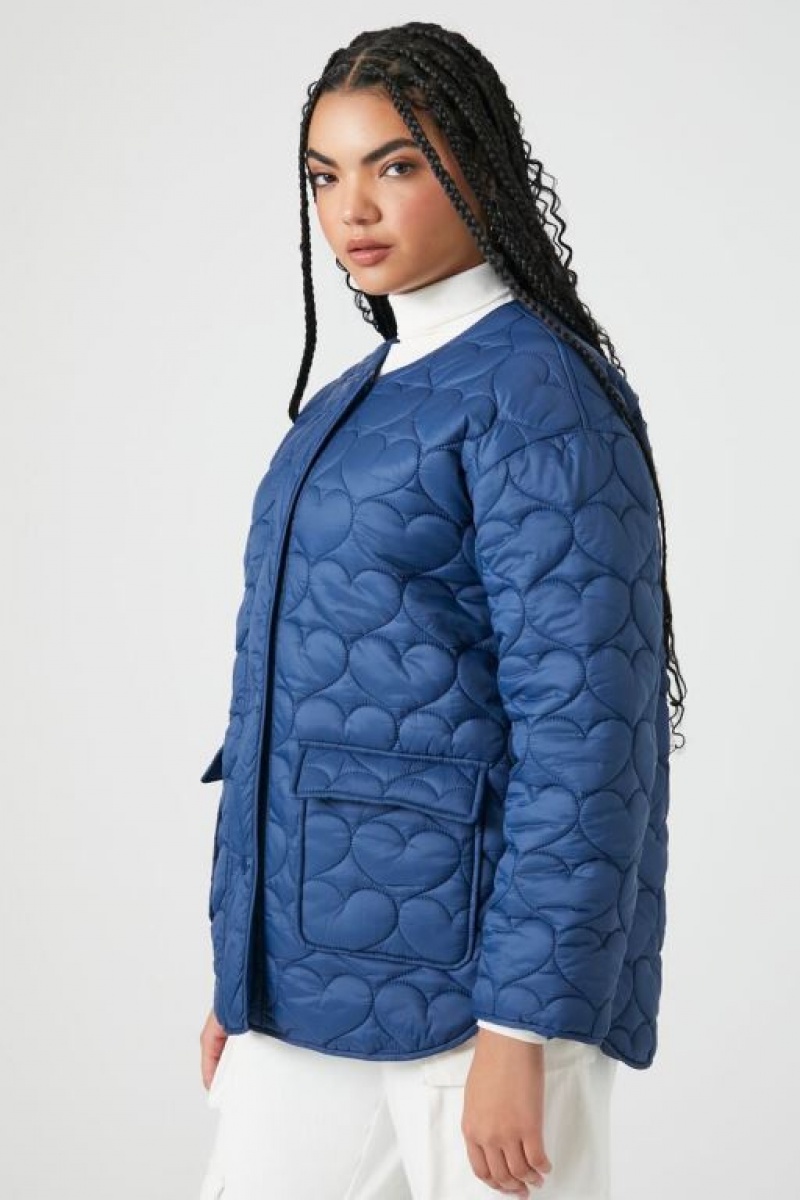 Chaqueta Acolchada Forever 21 Heart Acolchado Mujer Azul Marino | GURhSyynUj5