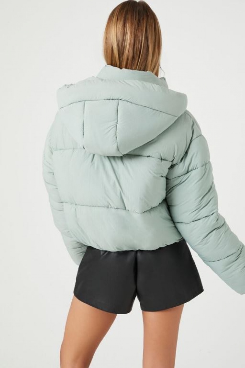 Chaqueta Acolchada Forever 21 Hooded Acolchado Puffer Mujer Verde | UKi50jFfePn