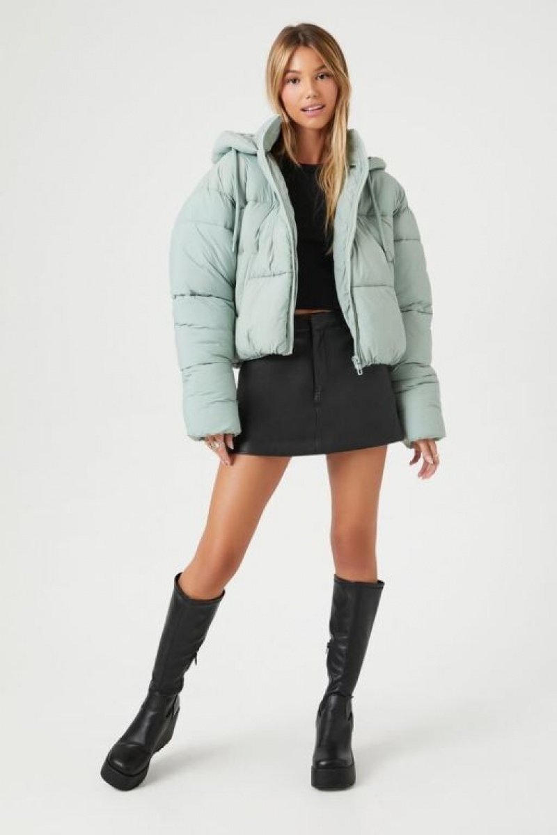 Chaqueta Acolchada Forever 21 Hooded Acolchado Puffer Mujer Verde | UKi50jFfePn