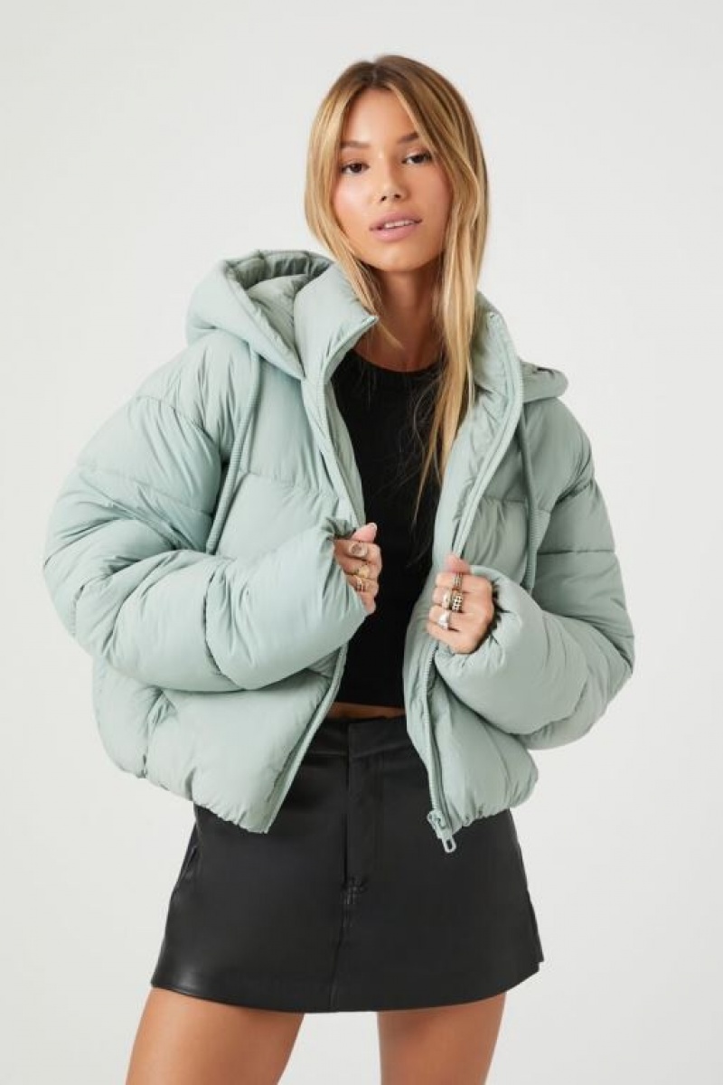 Chaqueta Acolchada Forever 21 Hooded Acolchado Puffer Mujer Verde | UKi50jFfePn