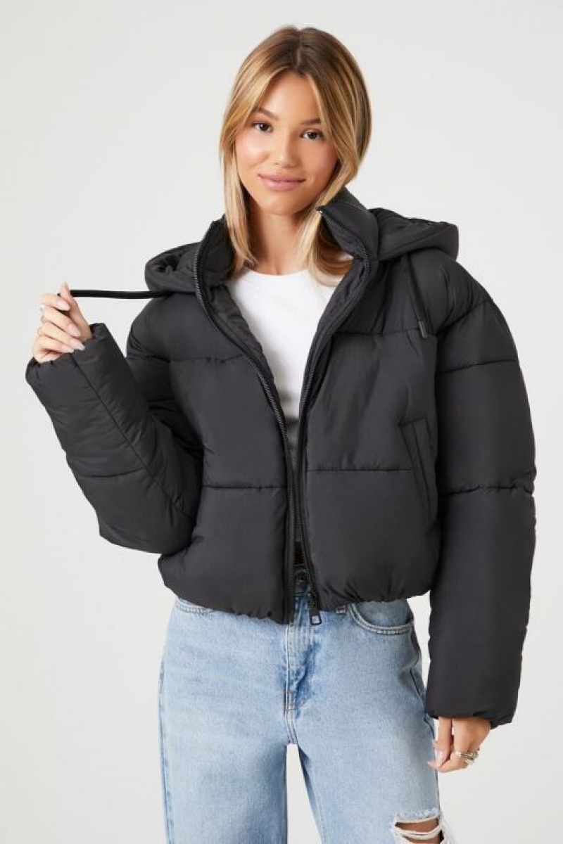 Chaqueta Acolchada Forever 21 Hooded Acolchado Puffer Mujer Negras | fIVgGVWulXl