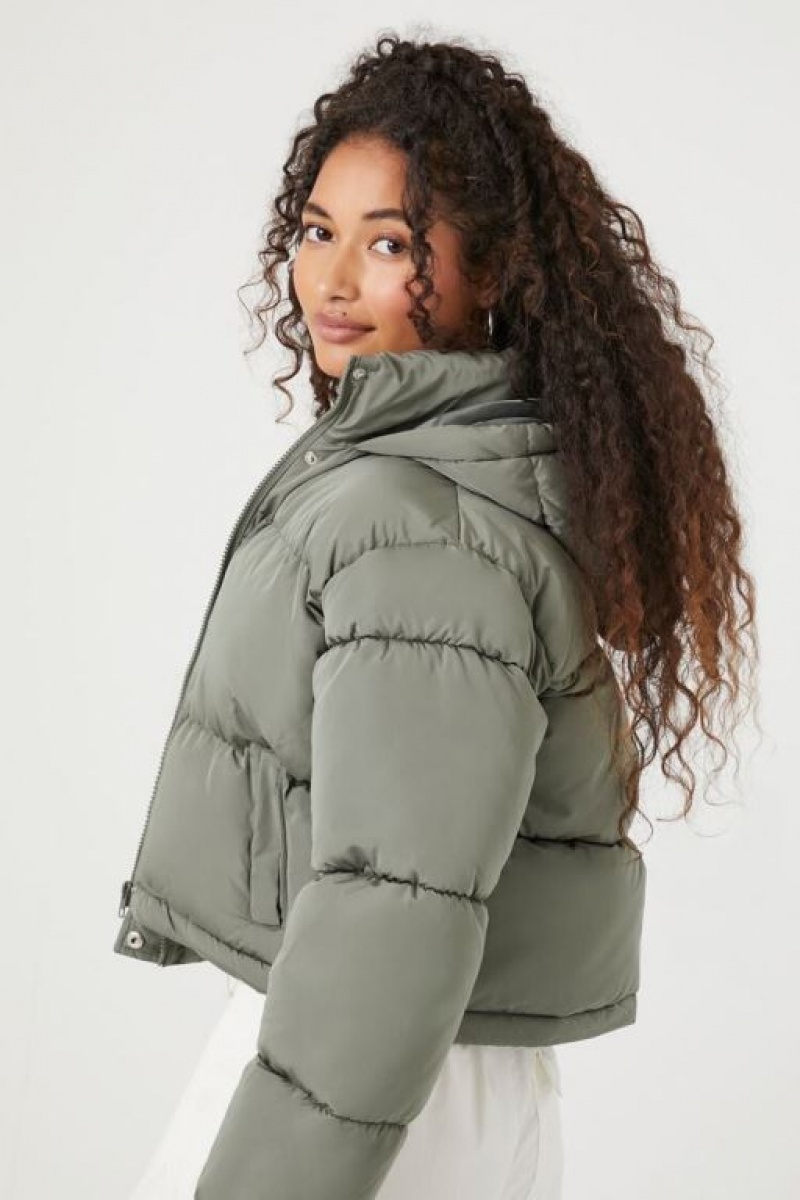 Chaqueta Acolchada Forever 21 Hooded Puffer Mujer Tea | w8j3CbBH3er