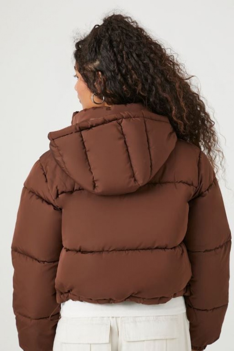 Chaqueta Acolchada Forever 21 Hooded Puffer Mujer Chocolate | DFw9TG2s5AP