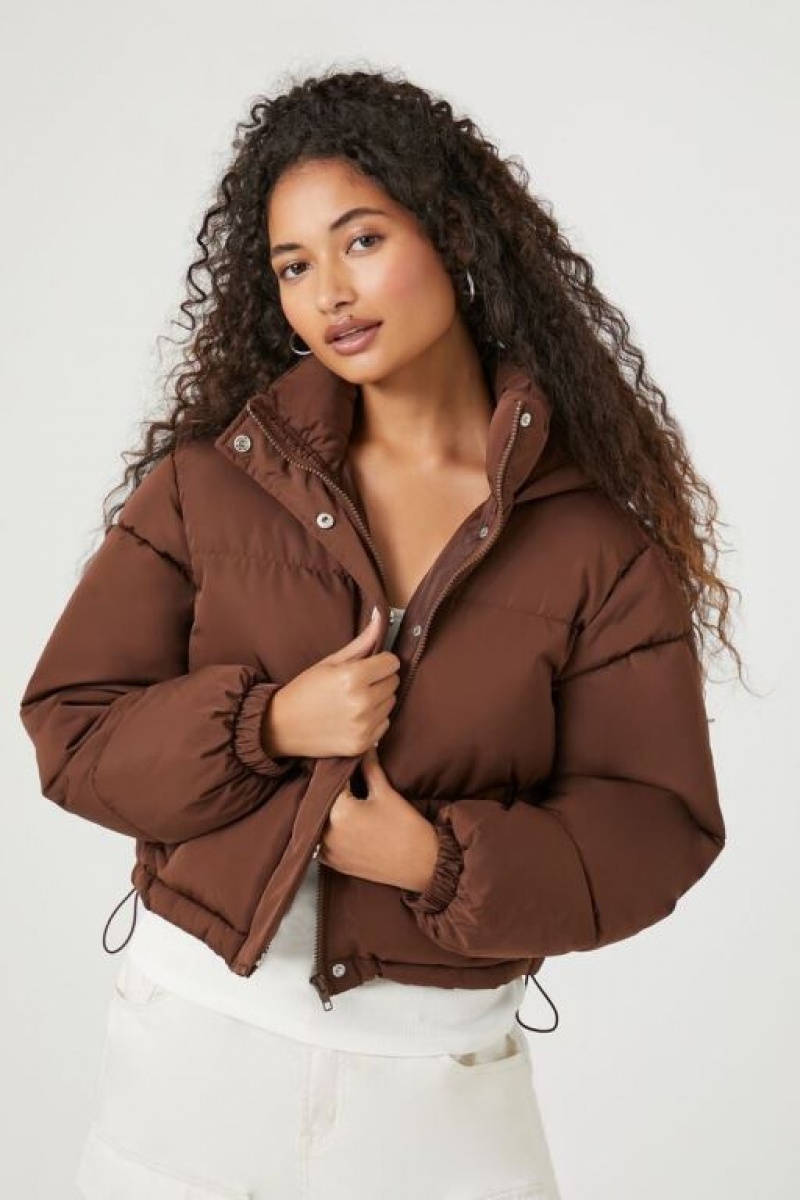 Chaqueta Acolchada Forever 21 Hooded Puffer Mujer Chocolate | DFw9TG2s5AP