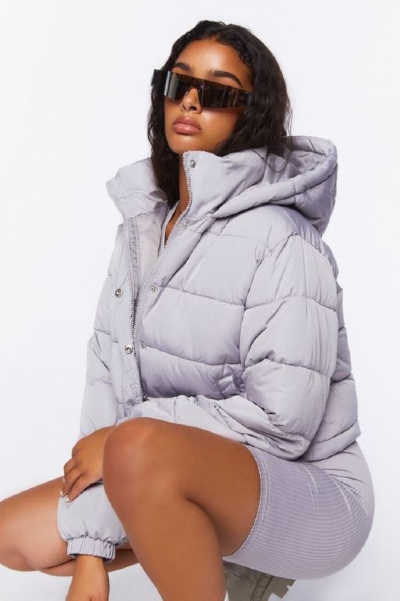 Chaqueta Acolchada Forever 21 Hooded Puffer Mujer Plateadas | DmvVapnTtiq