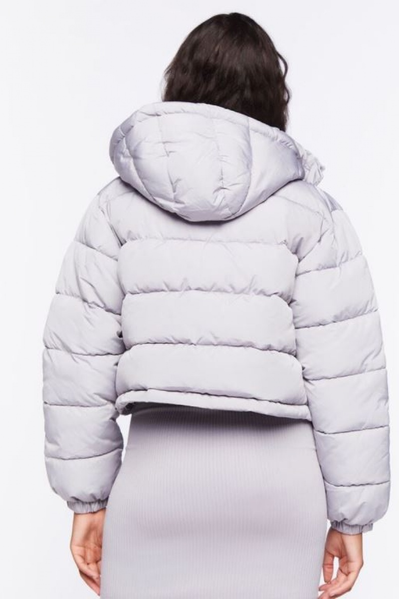 Chaqueta Acolchada Forever 21 Hooded Puffer Mujer Plateadas | DmvVapnTtiq