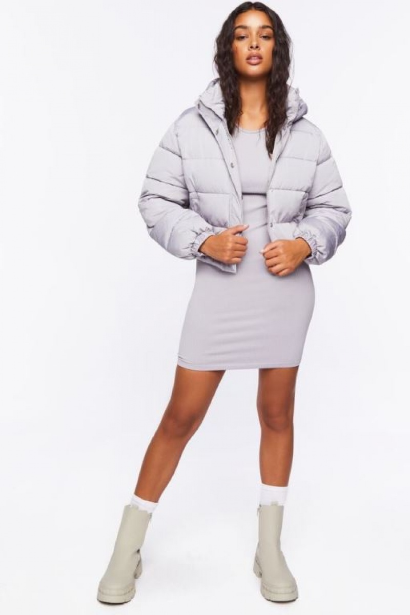 Chaqueta Acolchada Forever 21 Hooded Puffer Mujer Plateadas | DmvVapnTtiq