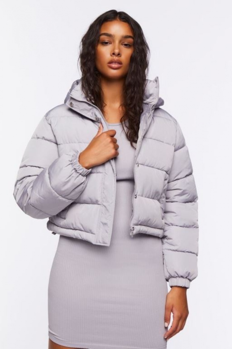 Chaqueta Acolchada Forever 21 Hooded Puffer Mujer Plateadas | DmvVapnTtiq