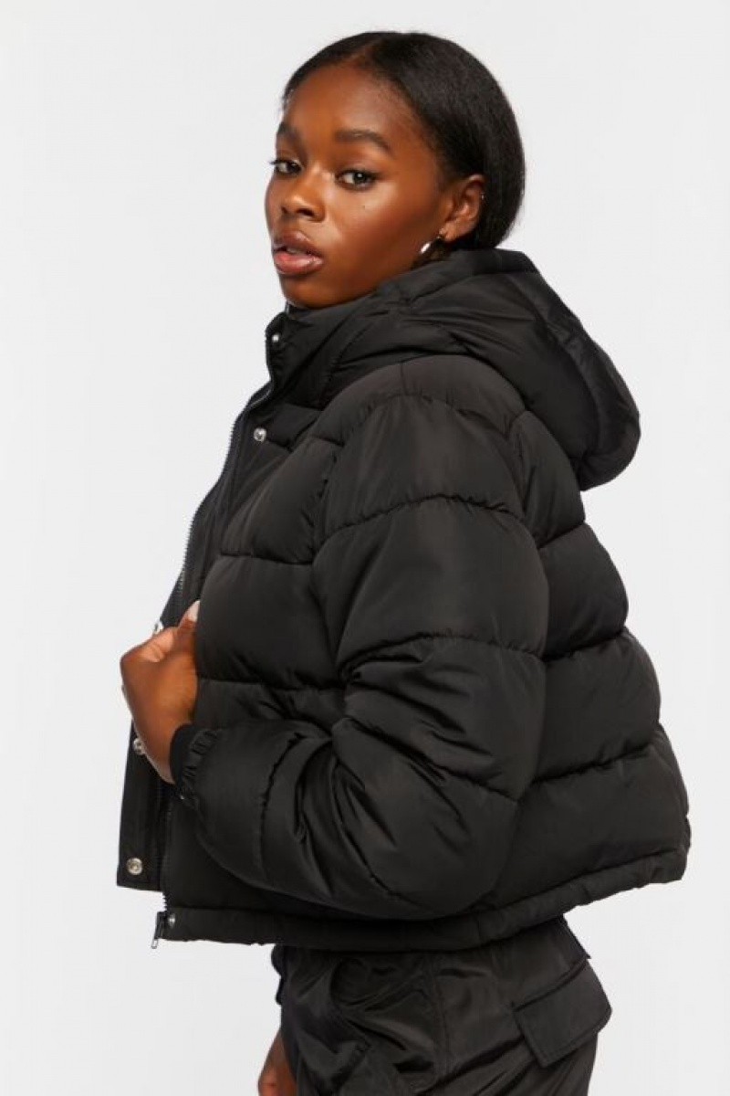 Chaqueta Acolchada Forever 21 Hooded Puffer Mujer Negras | wSpXRxgxXM2