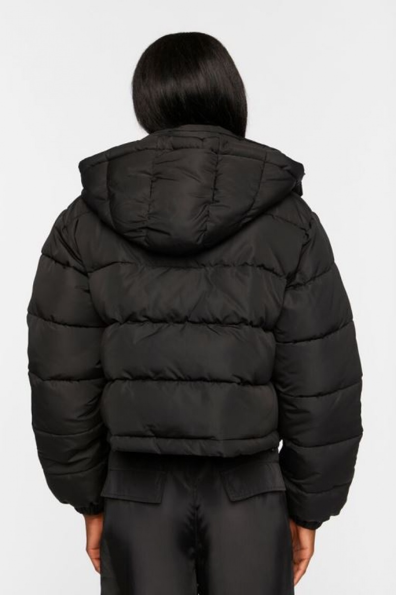 Chaqueta Acolchada Forever 21 Hooded Puffer Mujer Negras | wSpXRxgxXM2