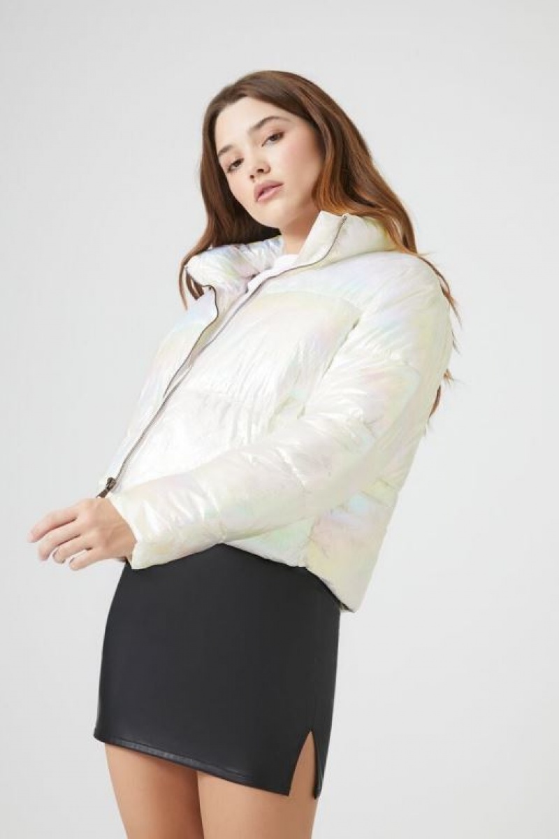 Chaqueta Acolchada Forever 21 Iridescent Acolchado Puffer Mujer Blancas Multicolor | tDMLTji0kC2