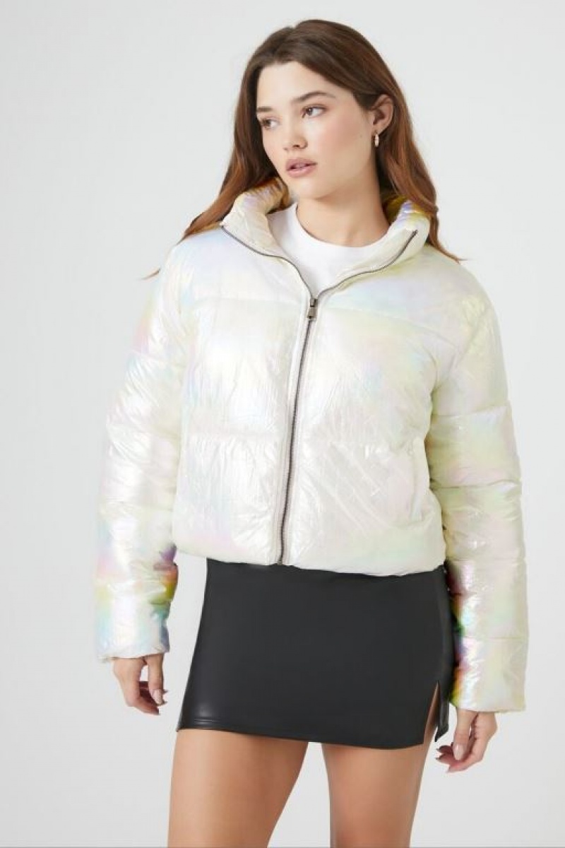 Chaqueta Acolchada Forever 21 Iridescent Acolchado Puffer Mujer Blancas Multicolor | tDMLTji0kC2