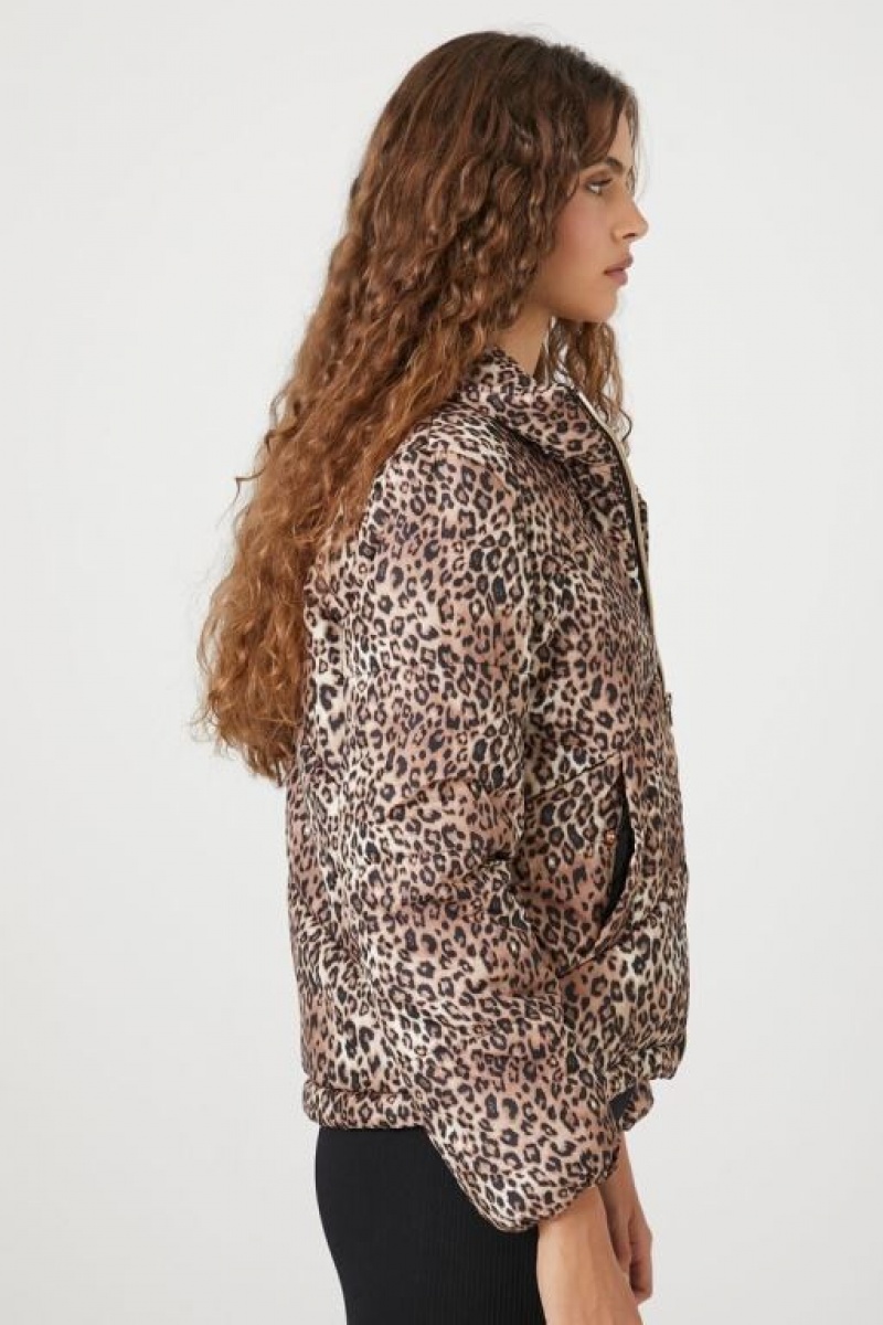 Chaqueta Acolchada Forever 21 Leopard Print Acolchado Puffer Mujer Marrones Multicolor | mOqMKVCqT1m