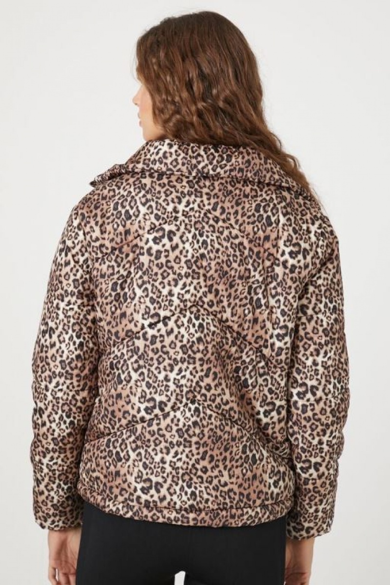 Chaqueta Acolchada Forever 21 Leopard Print Acolchado Puffer Mujer Marrones Multicolor | mOqMKVCqT1m