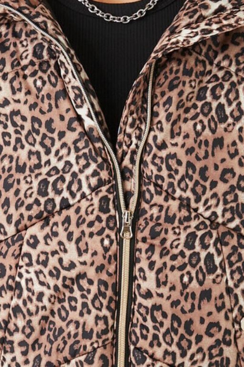 Chaqueta Acolchada Forever 21 Leopard Print Acolchado Puffer Mujer Marrones Multicolor | mOqMKVCqT1m