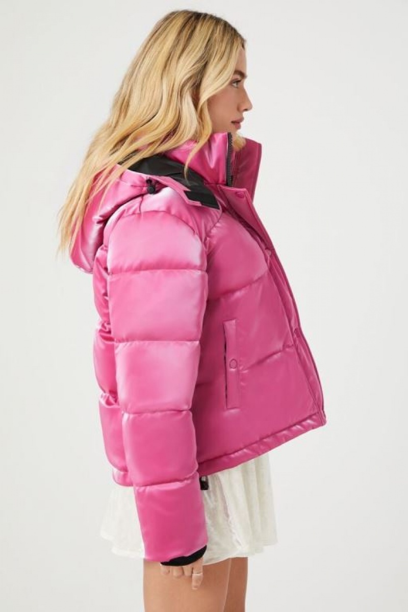 Chaqueta Acolchada Forever 21 Metallic Acolchado Puffer Mujer Fucsia | rxoY611tWVP