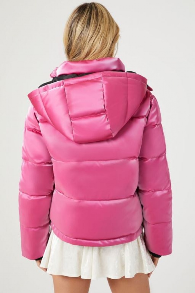 Chaqueta Acolchada Forever 21 Metallic Acolchado Puffer Mujer Fucsia | rxoY611tWVP