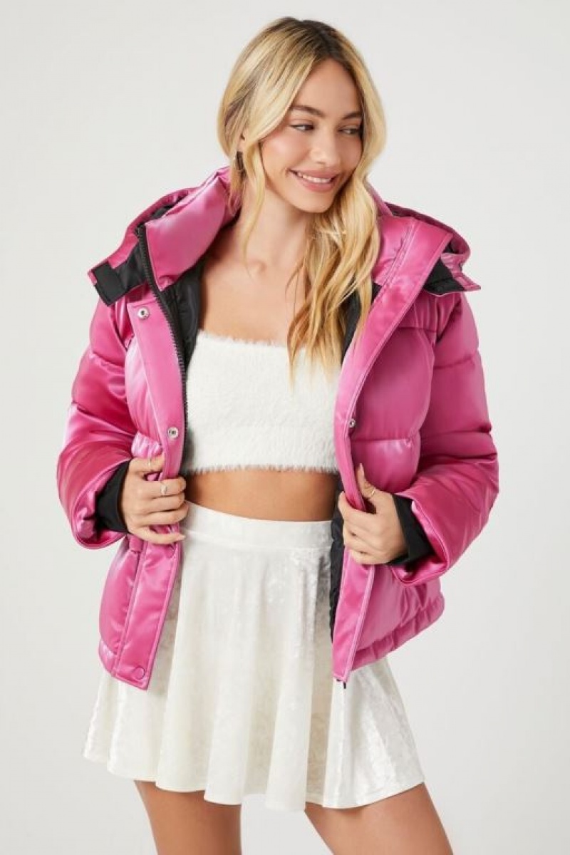 Chaqueta Acolchada Forever 21 Metallic Acolchado Puffer Mujer Fucsia | rxoY611tWVP