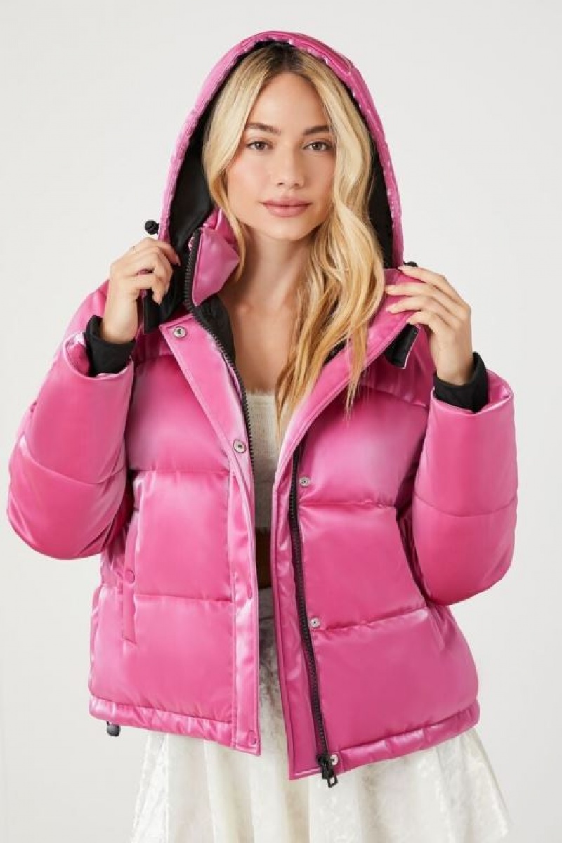 Chaqueta Acolchada Forever 21 Metallic Acolchado Puffer Mujer Fucsia | rxoY611tWVP