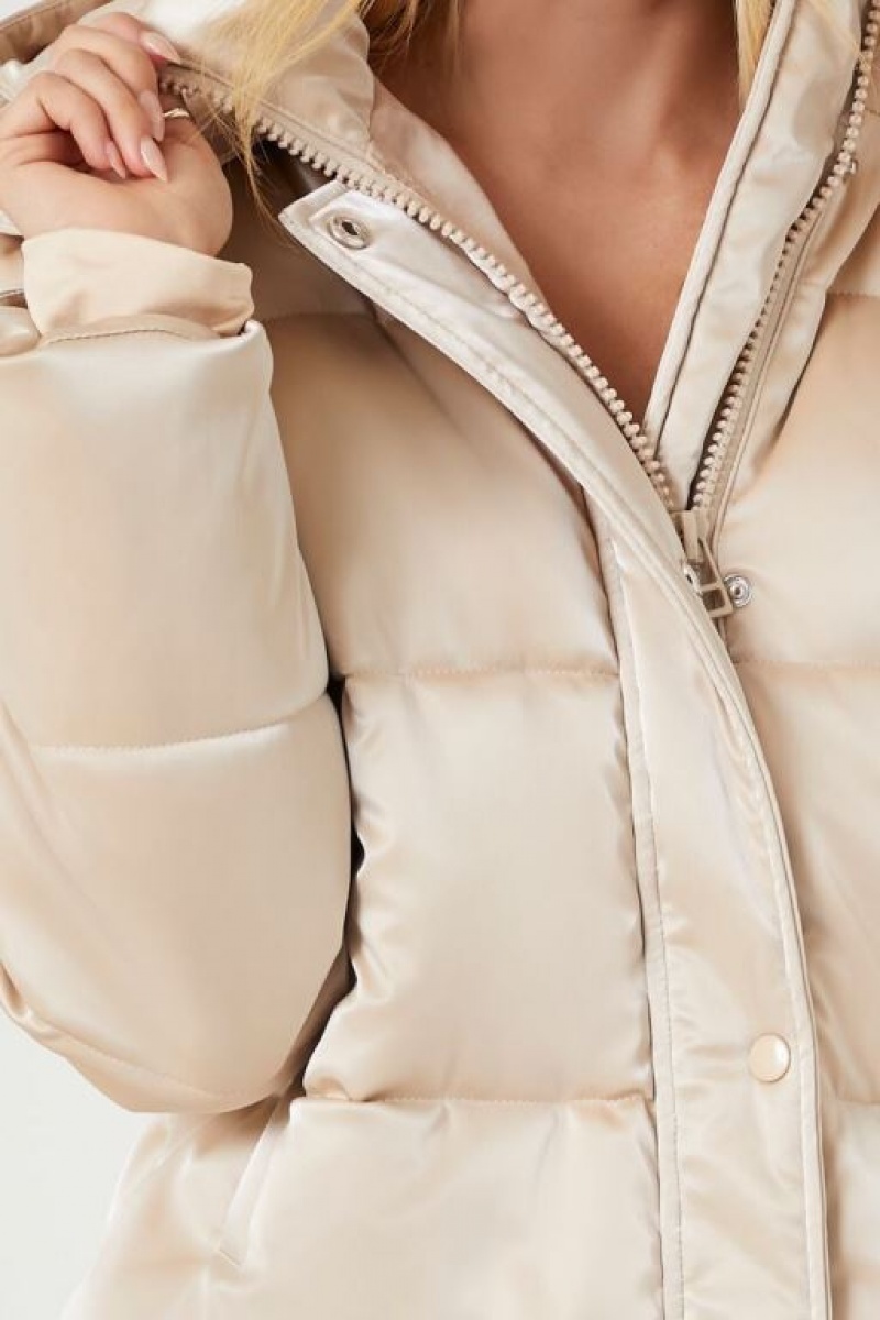 Chaqueta Acolchada Forever 21 Metallic Acolchado Puffer Mujer Beige | 3OEcUWOgp7o