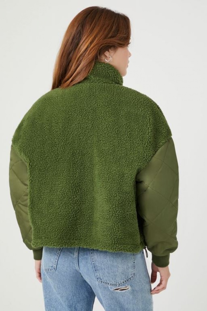 Chaqueta Acolchada Forever 21 Reversible Faux Shearling Trucker Mujer Gris Verde | xLM8j6eXGE5