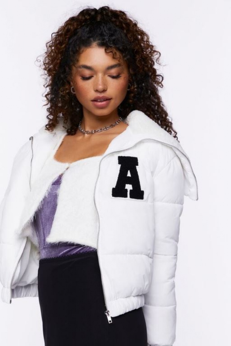 Chaqueta Acolchada Forever 21 Varsity Letter Puffer Mujer Blancas | qncXIW9IlrW