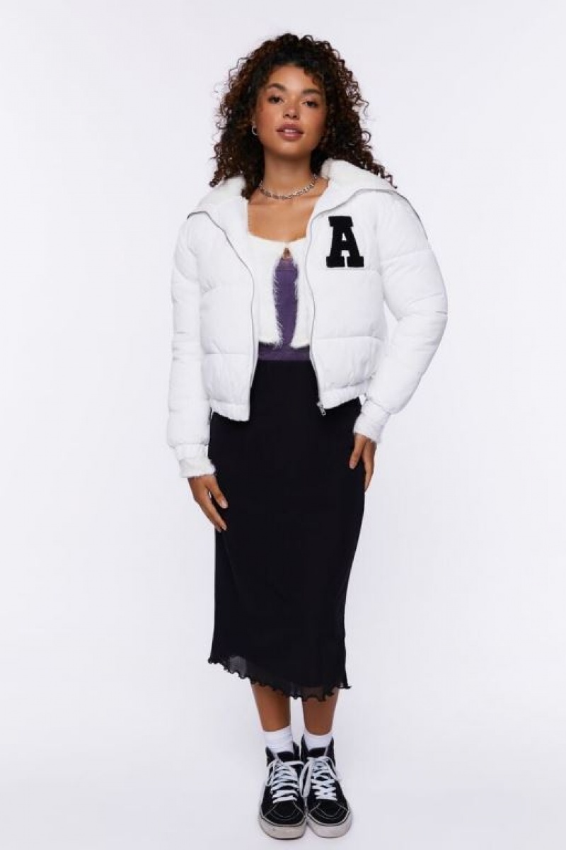 Chaqueta Acolchada Forever 21 Varsity Letter Puffer Mujer Blancas | qncXIW9IlrW