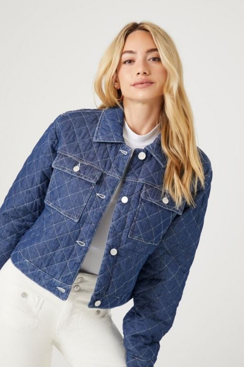 Chaquetas De Mezclilla Forever 21 Acolchado Denim Trucker Mujer Azules | c8FewKiGsEL