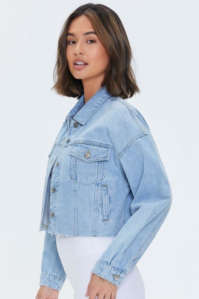 Chaquetas De Mezclilla Forever 21 Basic Cropped Frayed Denim Mujer Azules Claro | j1GS7ENGoin