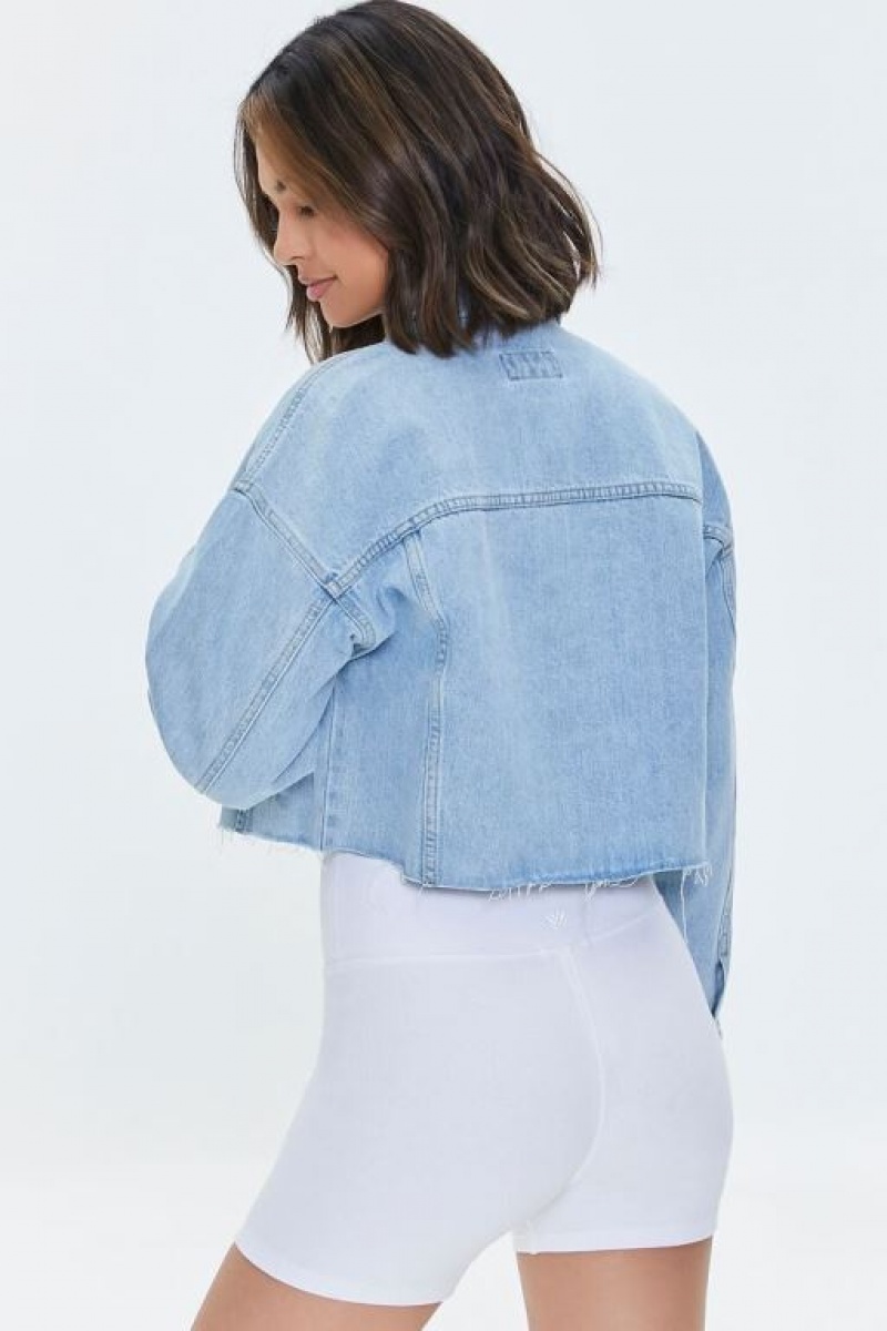 Chaquetas De Mezclilla Forever 21 Basic Cropped Frayed Denim Mujer Azules Claro | j1GS7ENGoin