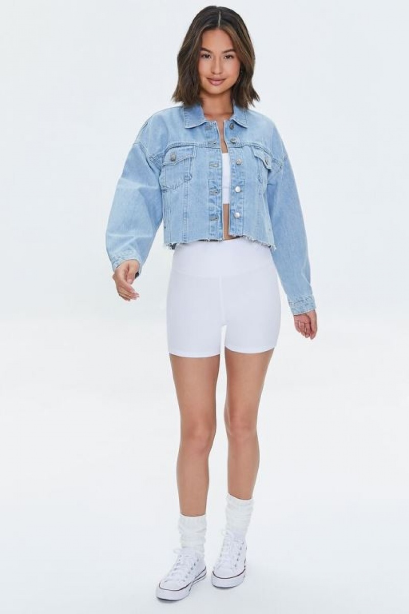 Chaquetas De Mezclilla Forever 21 Basic Cropped Frayed Denim Mujer Azules Claro | j1GS7ENGoin