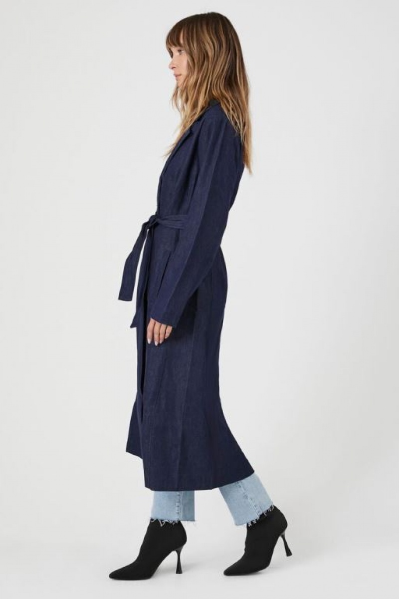 Chaquetas De Mezclilla Forever 21 Belted Denim Trench Coat Mujer Azules Oscuro | dvcS0bJTtbF