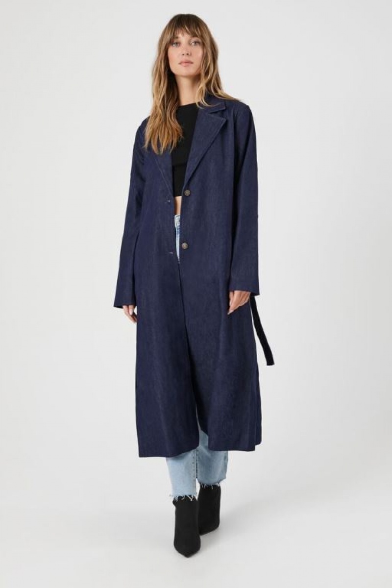 Chaquetas De Mezclilla Forever 21 Belted Denim Trench Coat Mujer Azules Oscuro | dvcS0bJTtbF