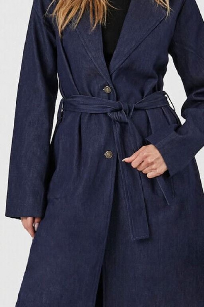 Chaquetas De Mezclilla Forever 21 Belted Denim Trench Coat Mujer Azules Oscuro | dvcS0bJTtbF