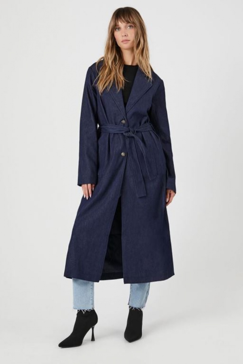 Chaquetas De Mezclilla Forever 21 Belted Denim Trench Coat Mujer Azules Oscuro | dvcS0bJTtbF